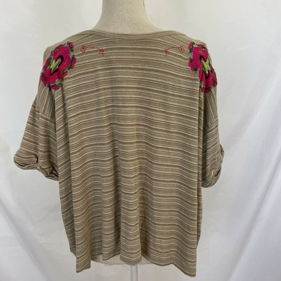 Free People Catalunya Floral Embroidered Stripe Flowy Boxy Top MEDIUM - Picture 6 of 7